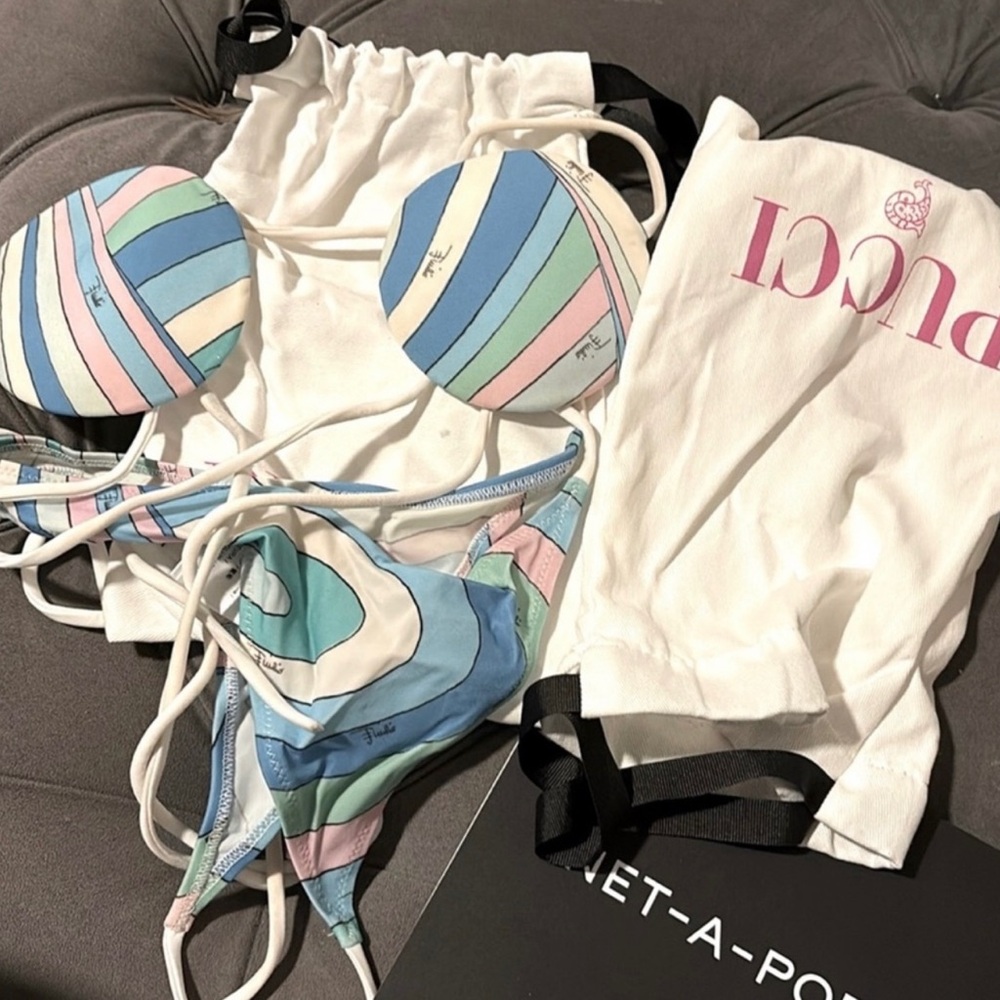 Emilio Pucci Blue and Pink Bikini Swimwear